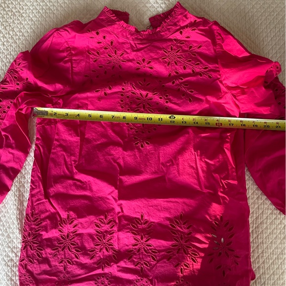 J.Crew Pink Mockneck Cotton Poplin with Embroidered Eyelet- - Picture 7 of 16